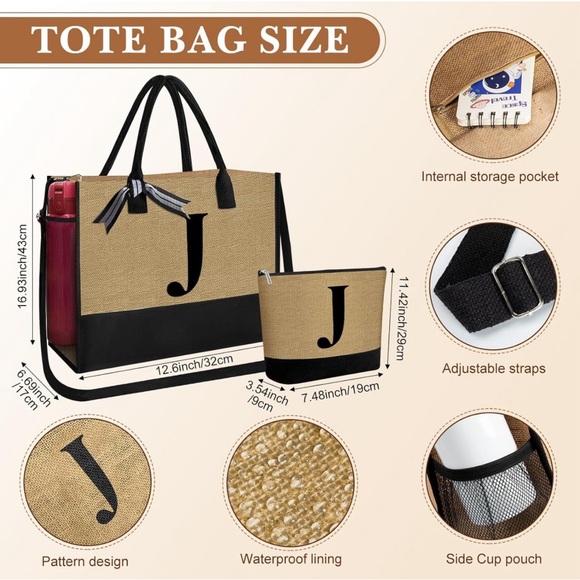 6 pc Initial (J) Embroidered Canvas Bundle (More in Closet) - Picture 4 of 4